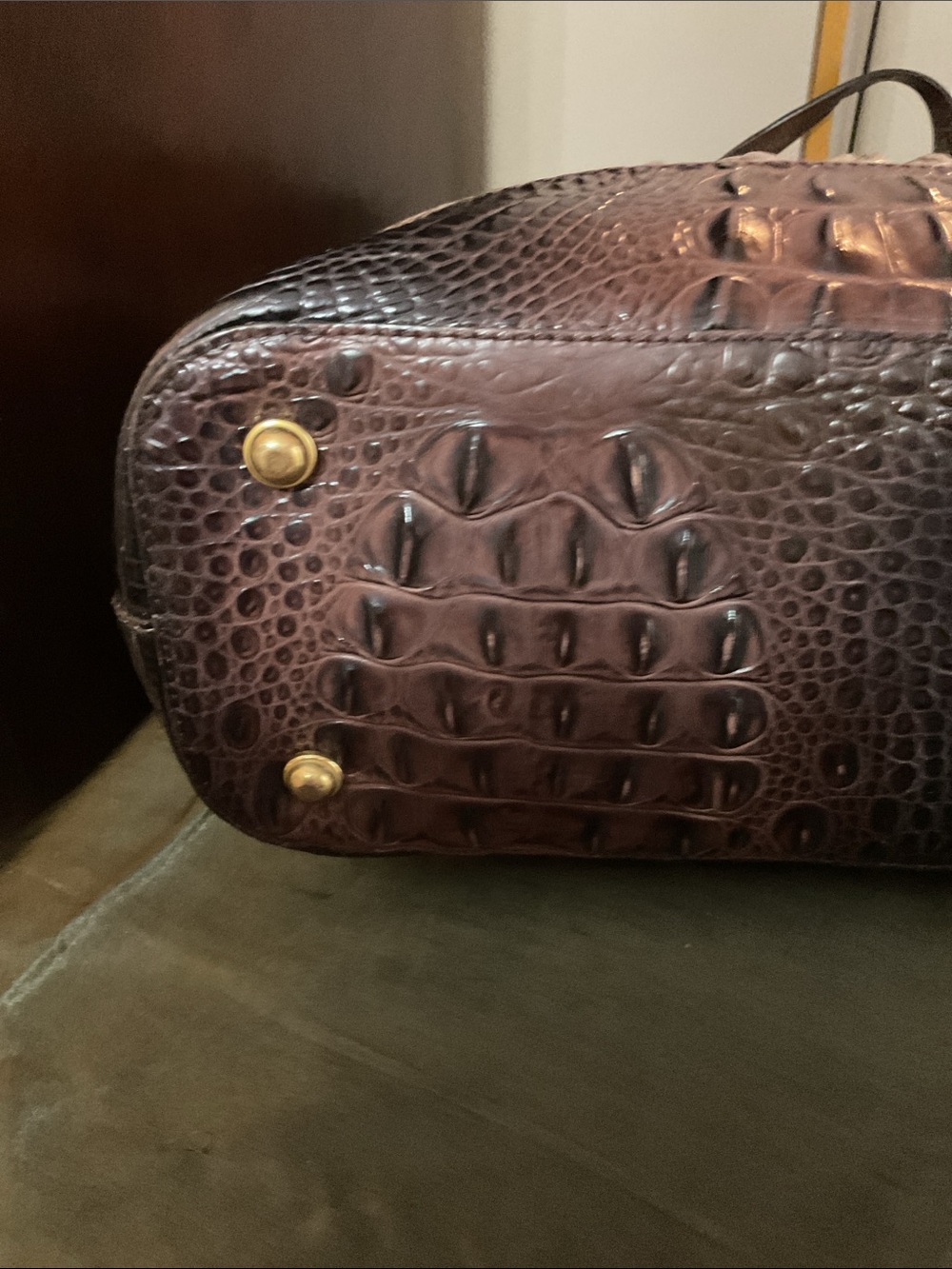 Brahmin Asher Taupe Croc-Embossed Tote with Dark Brown Trim and Gold Accents - Picture 5 of 12